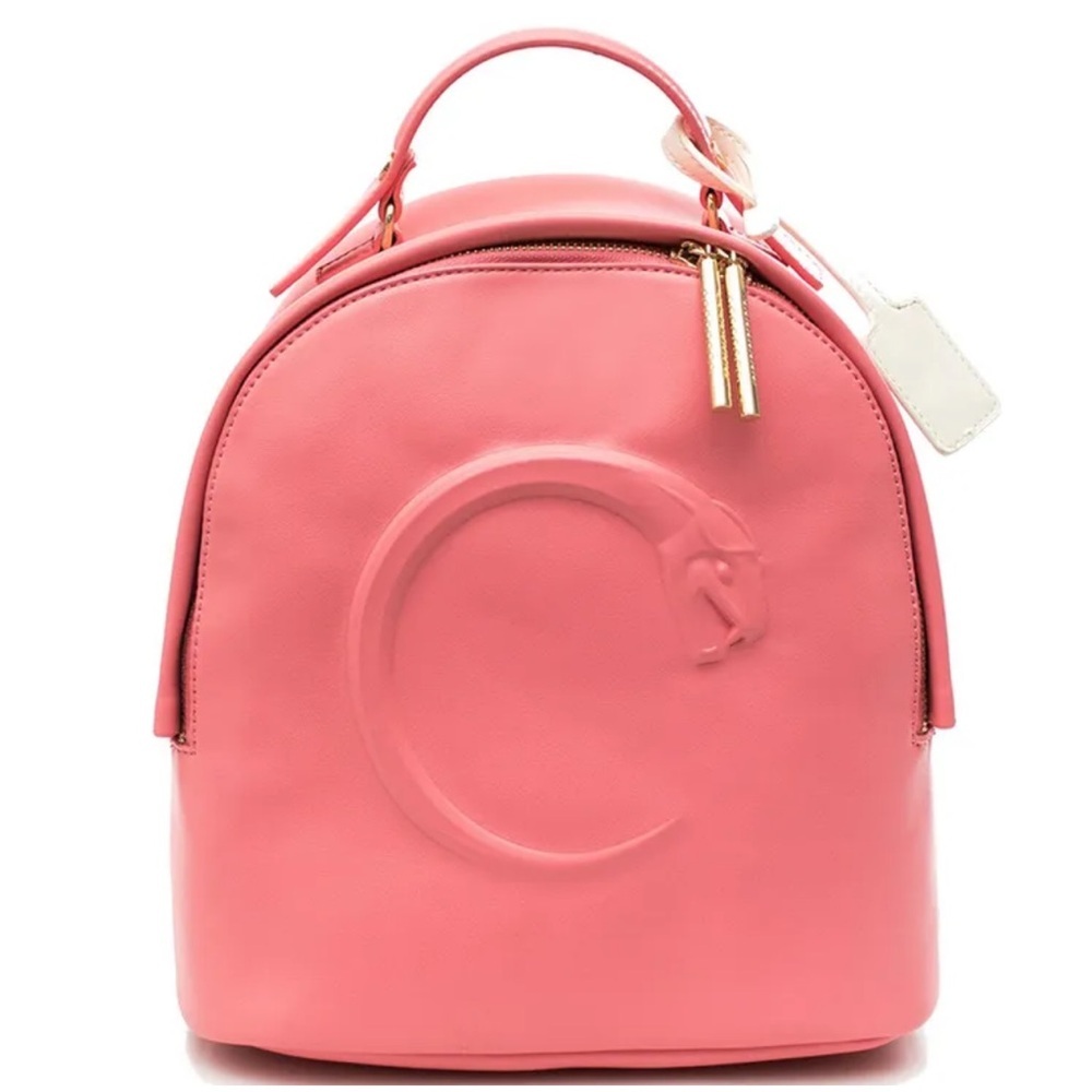 Roberto Cavalli Class NEW Snake Logo Pink Leather Backpack Shoulder Bag Chain